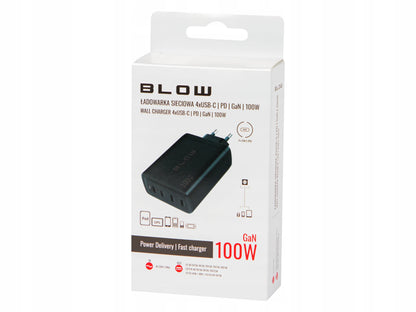 BLOW greitasis tinklo įkroviklis, 4 × USB-C, QC, PD, 100 W, GaN