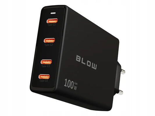 BLOW greitasis tinklo įkroviklis, 4 × USB-C, QC, PD, 100 W, GaN