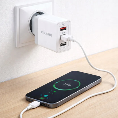 BLOW greitasis tinklo įkroviklis telefonui, 3 × USB, „Quick Charge 3.0“, 5 V, 2,4 A, 30 W