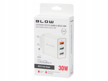 BLOW greitasis tinklo įkroviklis telefonui, 3 × USB, „Quick Charge 3.0“, 5 V, 2,4 A, 30 W
