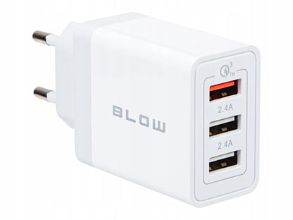 BLOW greitasis tinklo įkroviklis telefonui, 3 × USB, „Quick Charge 3.0“, 5 V, 2,4 A, 30 W