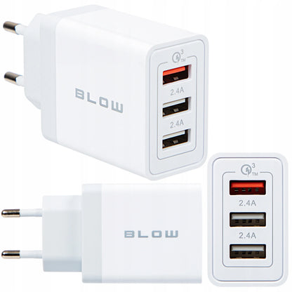 BLOW greitasis tinklo įkroviklis telefonui, 3 × USB, „Quick Charge 3.0“, 5 V, 2,4 A, 30 W