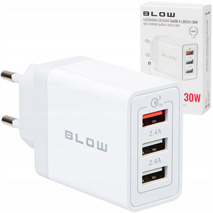 BLOW greitasis tinklo įkroviklis telefonui, 3 × USB, „Quick Charge 3.0“, 5 V, 2,4 A, 30 W