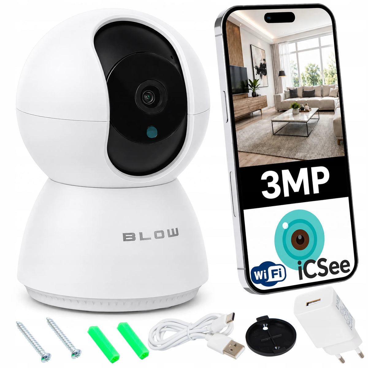 BLOW I-263 pasukama 3 MP „Wi-Fi“ IP kamera su naktiniu matymu ir „iCSee“