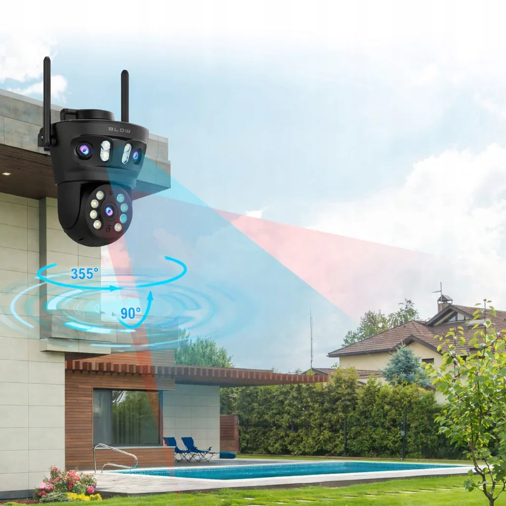 BLOW I-338 8MP „Wi-Fi“ IP kamera su 3 objektyvais, pasukama, vidaus ir lauko, su judesio aptikimu ir priartinimu