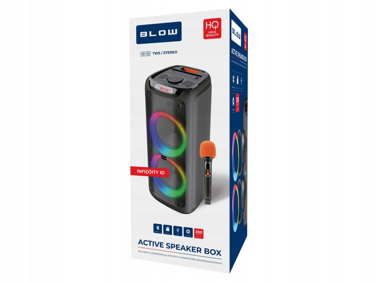 BLOW Infinity nešiojama belaidė „Bluetooth“ kolonėlė su mikrofonu karaokėms, 300 W