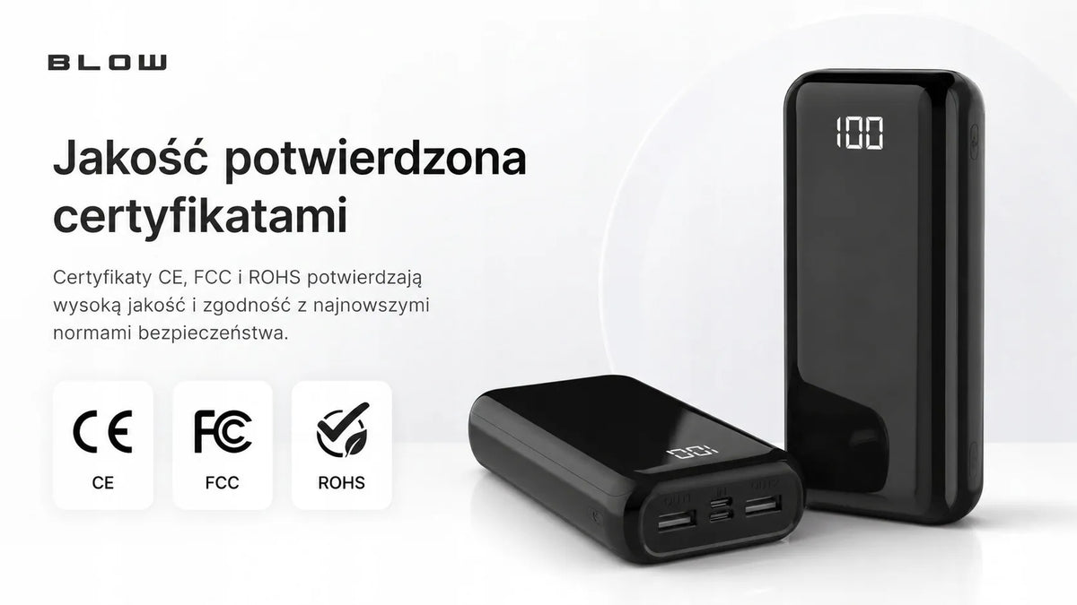 BLOW išorinė baterija 20 000 mAh, 22,5 W, QC 3.0, PD, USB-C, greitojo įkrovimo