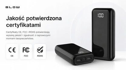 BLOW išorinė baterija 20 000 mAh, 22,5 W, QC 3.0, PD, USB-C, greitojo įkrovimo
