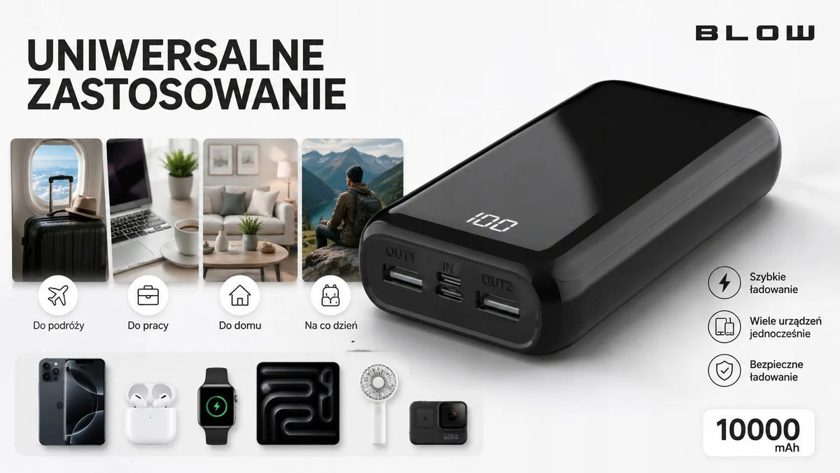 BLOW išorinė baterija 20 000 mAh, 22,5 W, QC 3.0, PD, USB-C, greitojo įkrovimo