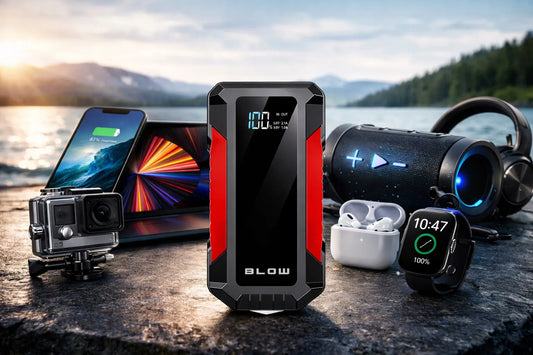 BLOW JS-12 automobilinis paleidiklis, „Powerbank“, LED žibintuvėlis ir avarinis plaktukas, 1000A, 12000mAh