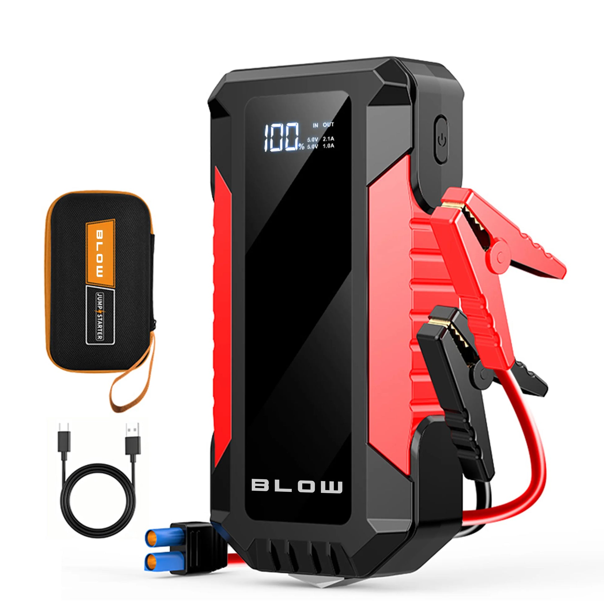 BLOW JS-12 automobilinis paleidiklis, „Powerbank“, LED žibintuvėlis ir avarinis plaktukas, 1000A, 12000mAh