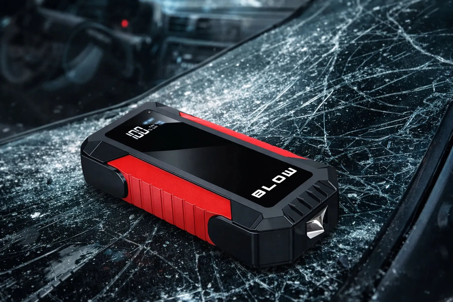 BLOW JS-12 automobilinis paleidiklis, „Powerbank“, LED žibintuvėlis ir avarinis plaktukas, 1000A, 12000mAh