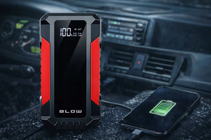 BLOW JS-12 automobilinis paleidiklis, „Powerbank“, LED žibintuvėlis ir avarinis plaktukas, 1000A, 12000mAh