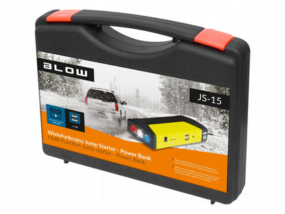 BLOW JS-15 automobilio užvedimo įrenginys su powerbank funkcija, žibintuvėliu ir saugos plaktuku, 12800 mAh
