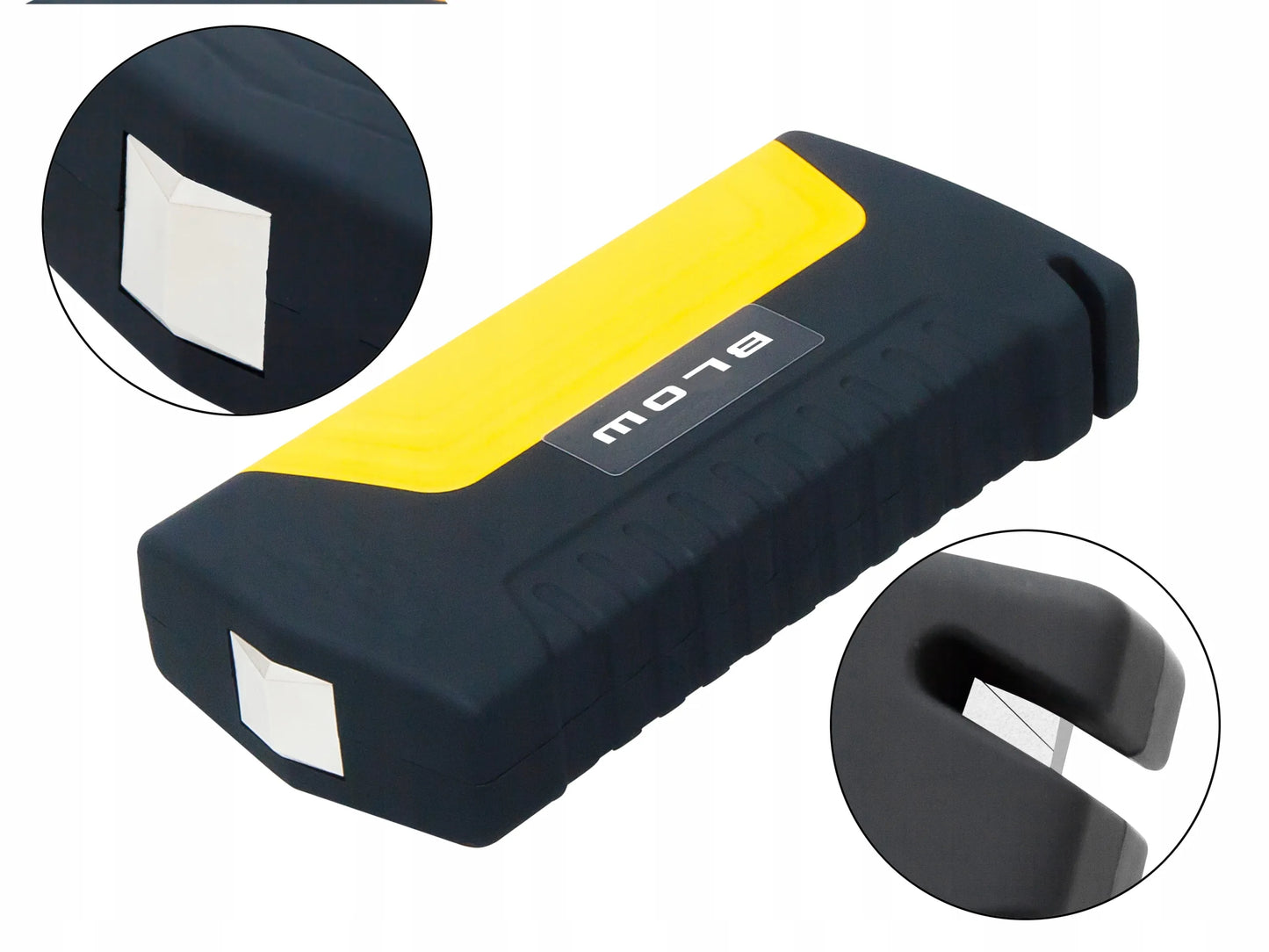 BLOW JS-15 automobilio užvedimo įrenginys su powerbank funkcija, žibintuvėliu ir saugos plaktuku, 12800 mAh