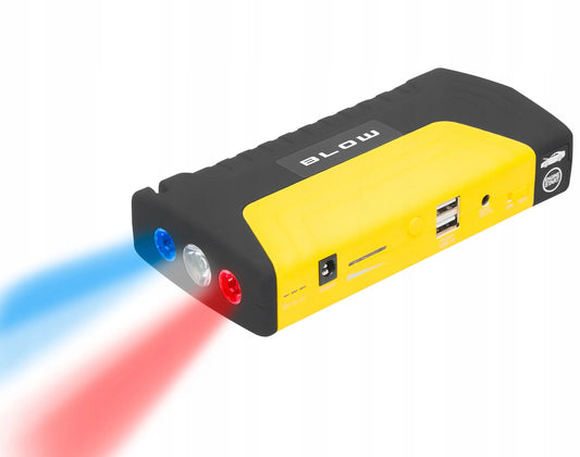BLOW JS-15 automobilio užvedimo įrenginys su powerbank funkcija, žibintuvėliu ir saugos plaktuku, 12800 mAh