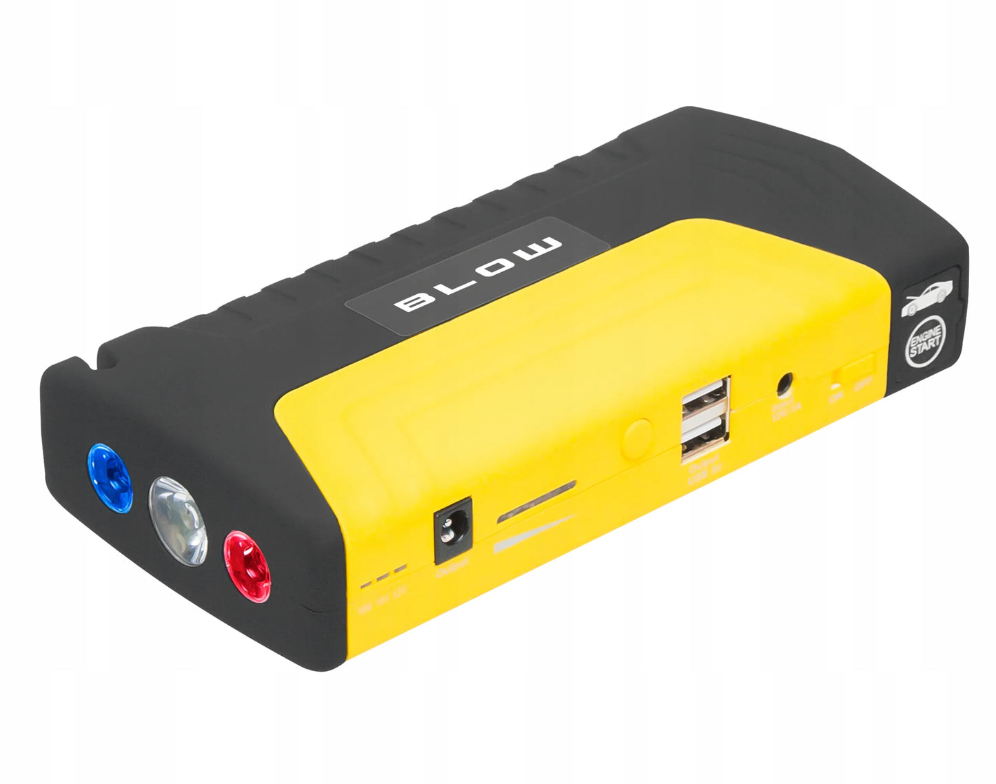 BLOW JS-15 automobilio užvedimo įrenginys su powerbank funkcija, žibintuvėliu ir saugos plaktuku, 12800 mAh