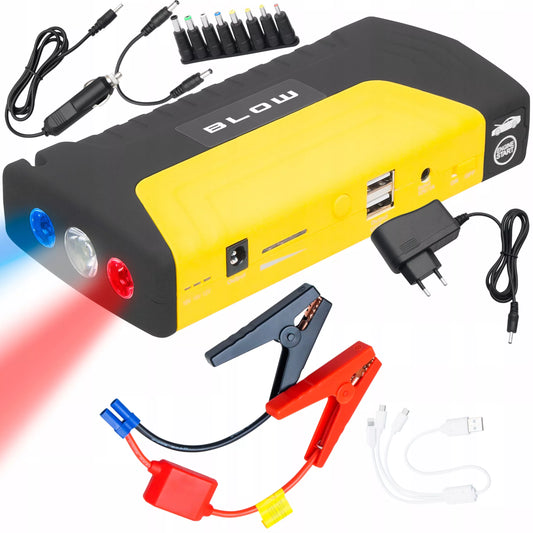 BLOW JS-15 automobilio užvedimo įrenginys su powerbank funkcija, žibintuvėliu ir saugos plaktuku, 12800 mAh