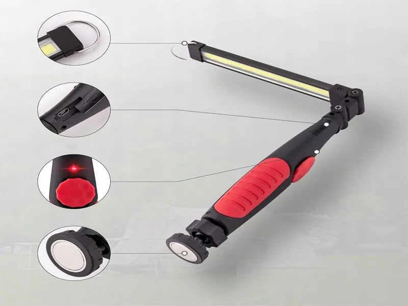„BLOW“ LED dirbtuvių lempa–žibintuvėlis COB su magnetu, USB įkrovimu ir pakabinimo kilpa