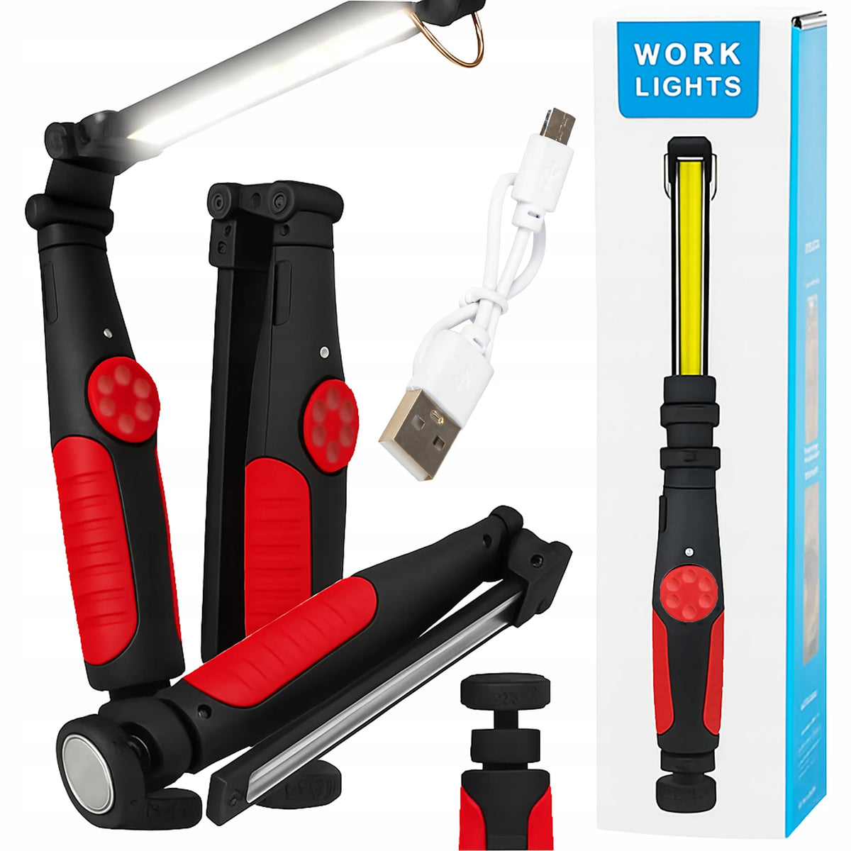 „BLOW“ LED dirbtuvių lempa–žibintuvėlis COB su magnetu, USB įkrovimu ir pakabinimo kilpa