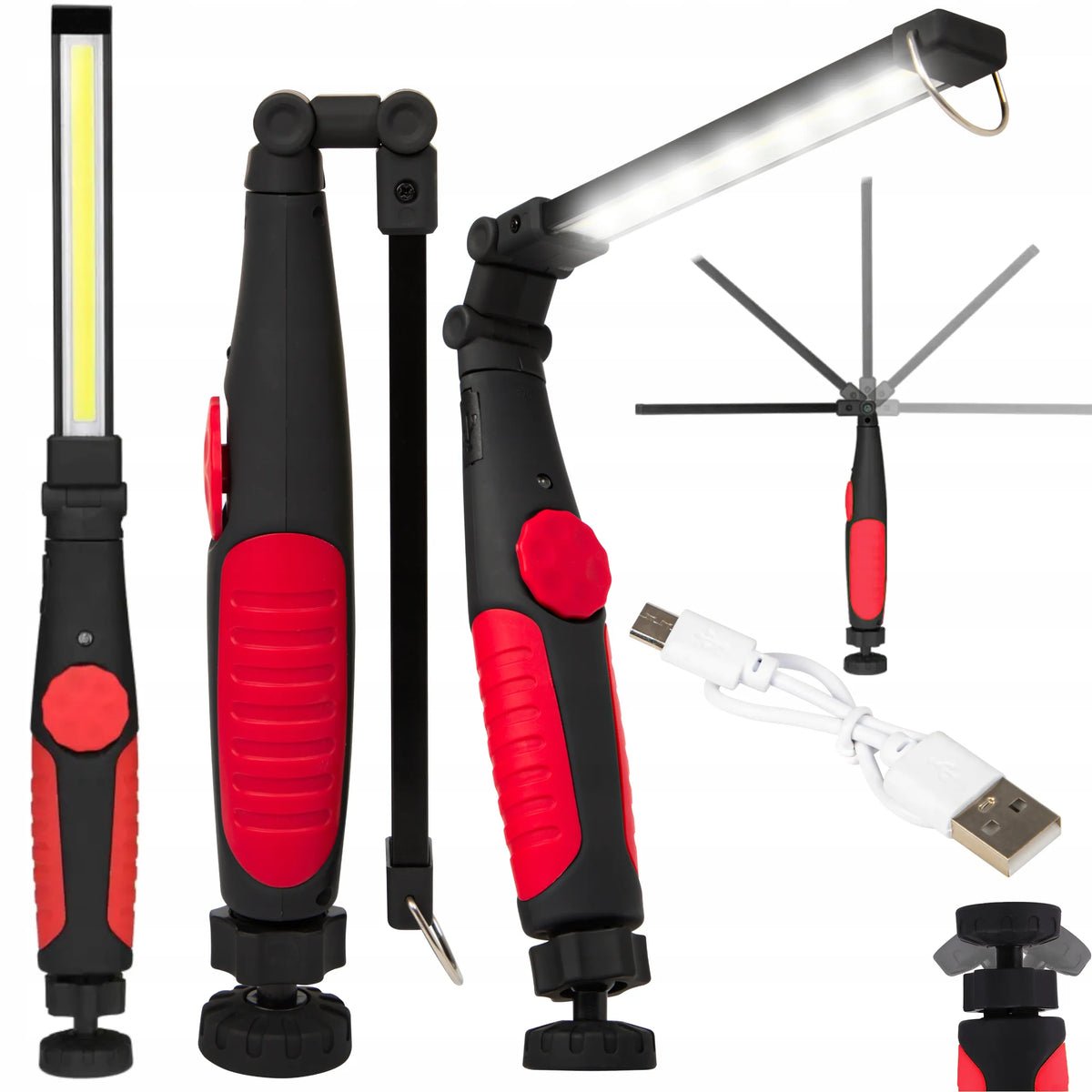 „BLOW“ LED dirbtuvių lempa–žibintuvėlis COB su magnetu, USB įkrovimu ir pakabinimo kilpa
