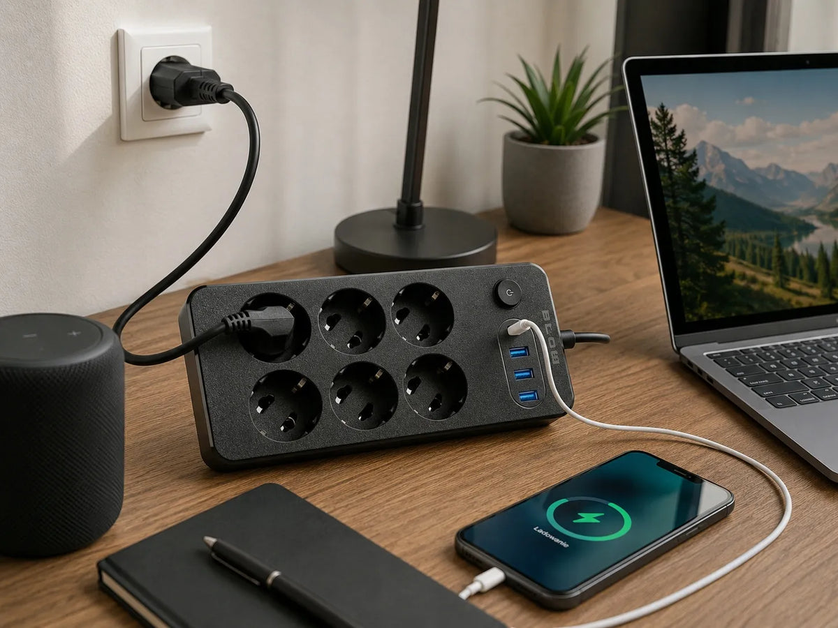 BLOW maitinimo ilgintuvas su jungikliu, 3 USB ir USB-C jungtimis, 6 lizdai, 5 m