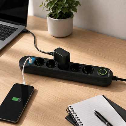 BLOW maitinimo prailgintuvas su jungikliu, 3x USB, 5 lizdai, 5 m, su įžeminimu, juodas