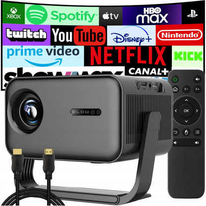 BLOW MaxView Black pasukamas LED projektorius su Android Smart TV, Wi-Fi, Full HD, garsiakalbiu ir HDMI