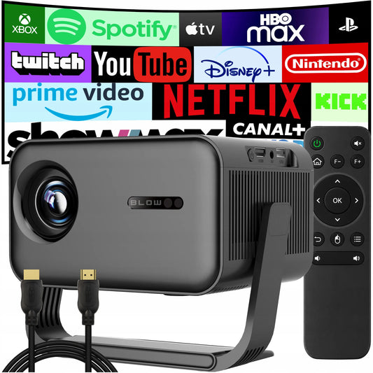 BLOW MaxView Black pasukamas LED projektorius su Android Smart TV, Wi-Fi, Full HD, garsiakalbiu ir HDMI