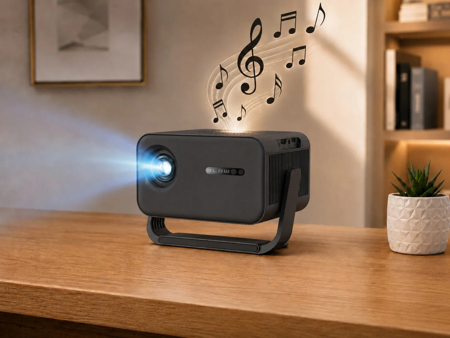 BLOW MaxView Black pasukamas LED projektorius su Android Smart TV, Wi-Fi, Full HD, garsiakalbiu ir HDMI