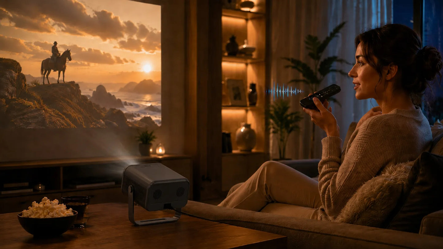 BLOW MaxView Black pasukamas LED projektorius su Android Smart TV, Wi-Fi, Full HD, garsiakalbiu ir HDMI