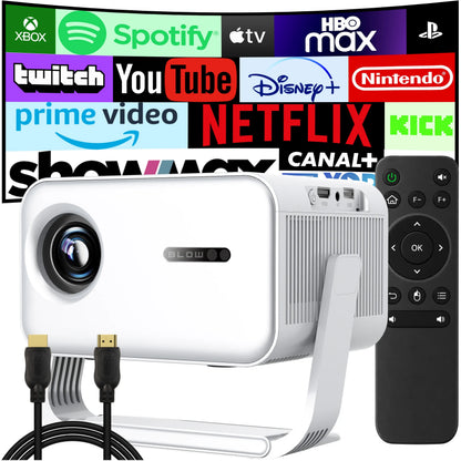 BLOW MaxView White pasukamas LED projektorius su garsiakalbiu, „Android“, HDMI, „Smart TV“, „Wi-Fi“, „Full HD“