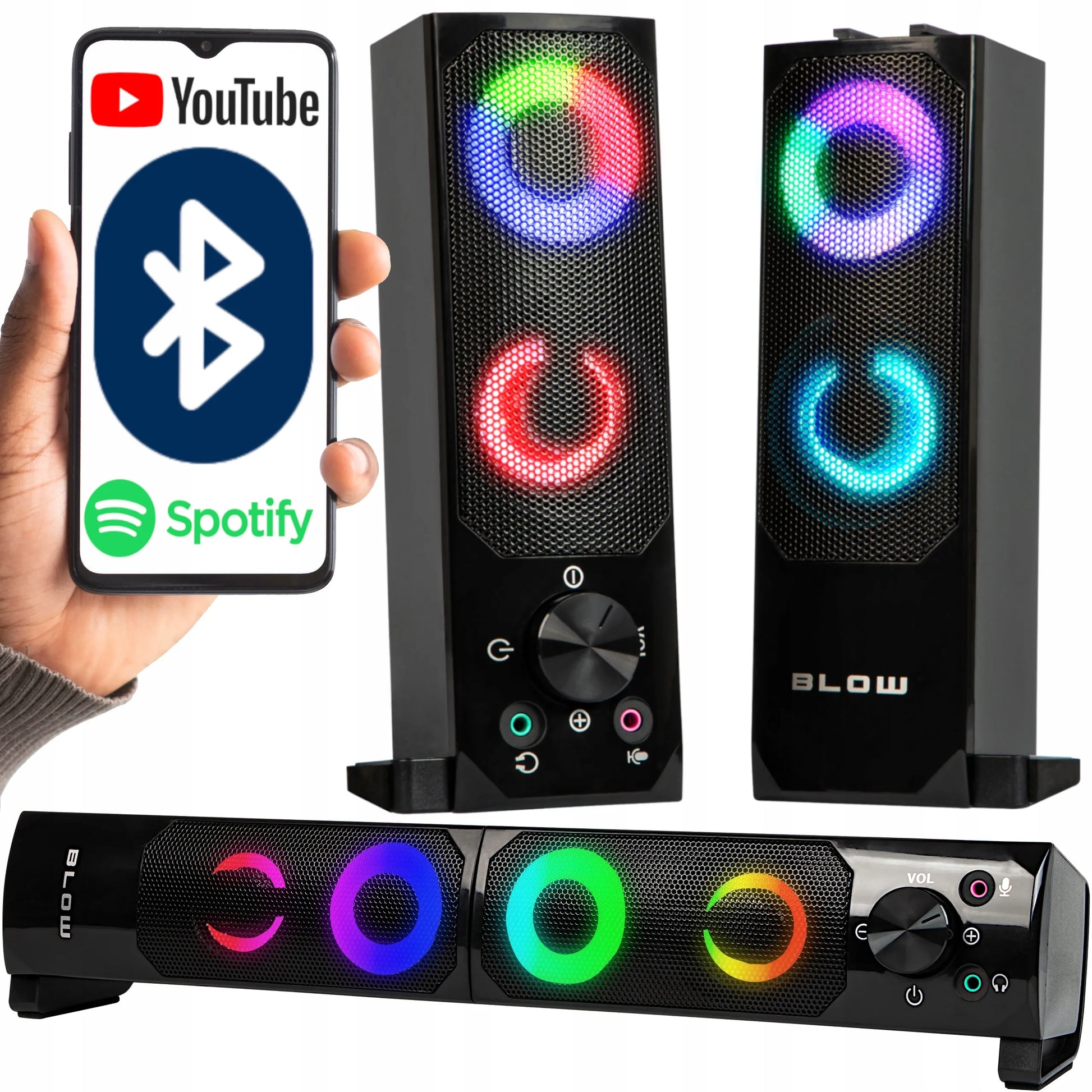 BLOW MS-28 kompiuterinės kolonėlės Bluetooth Soundbar 2.0 6W USB LED RGB 2in1