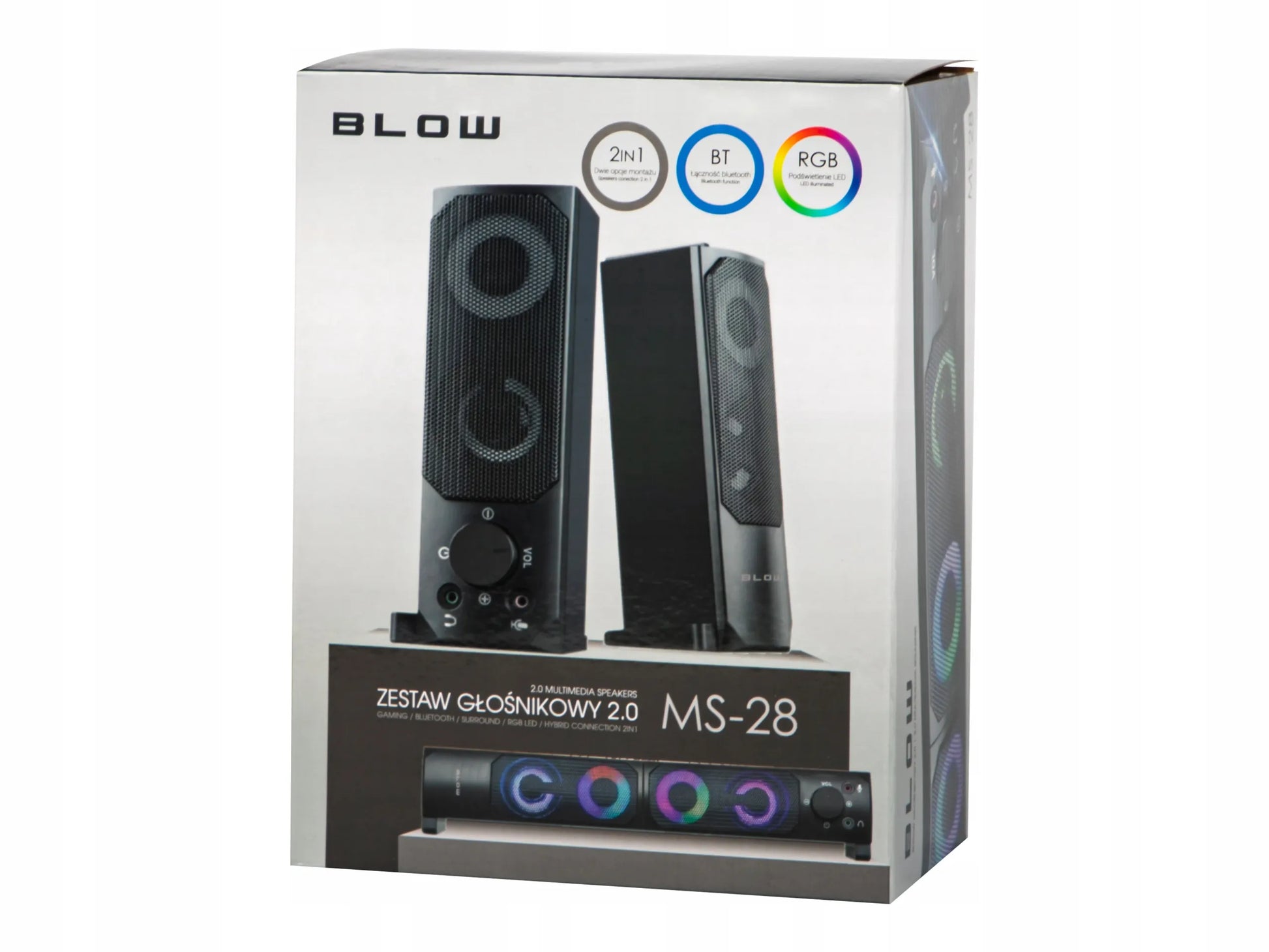 BLOW MS-28 kompiuterinės kolonėlės Bluetooth Soundbar 2.0 6W USB LED RGB 2in1