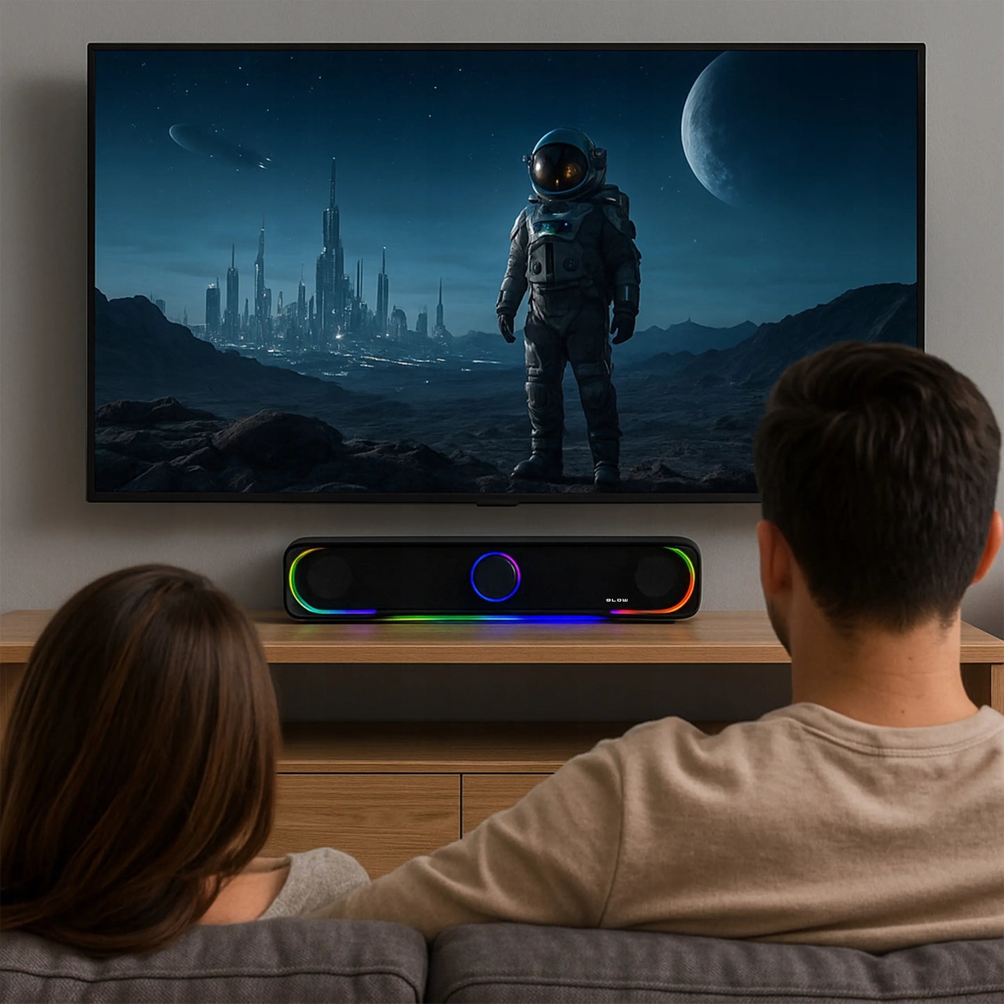 BLOW MS-32 2.0 kompiuterio soundbar kolonėlės su RGB LED apšvietimu, AUX ir USB