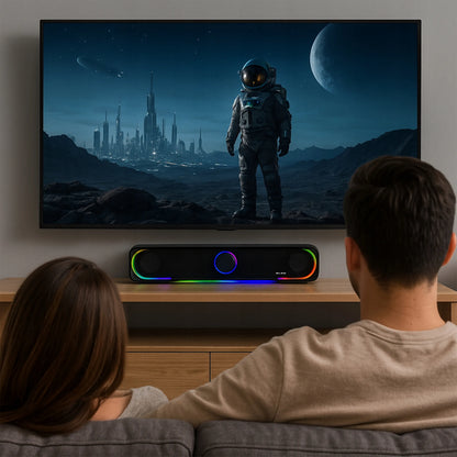 BLOW MS-32 2.0 kompiuterio soundbar kolonėlės su RGB LED apšvietimu, AUX ir USB
