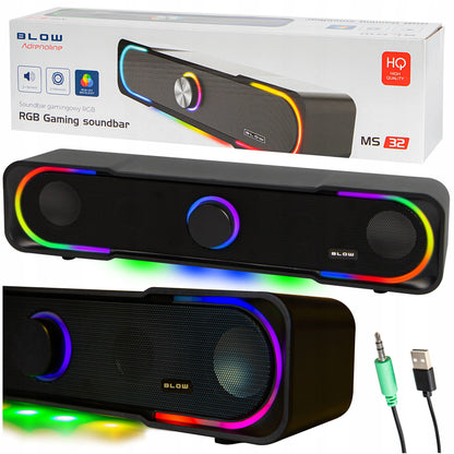 BLOW MS-32 2.0 kompiuterio soundbar kolonėlės su RGB LED apšvietimu, AUX ir USB