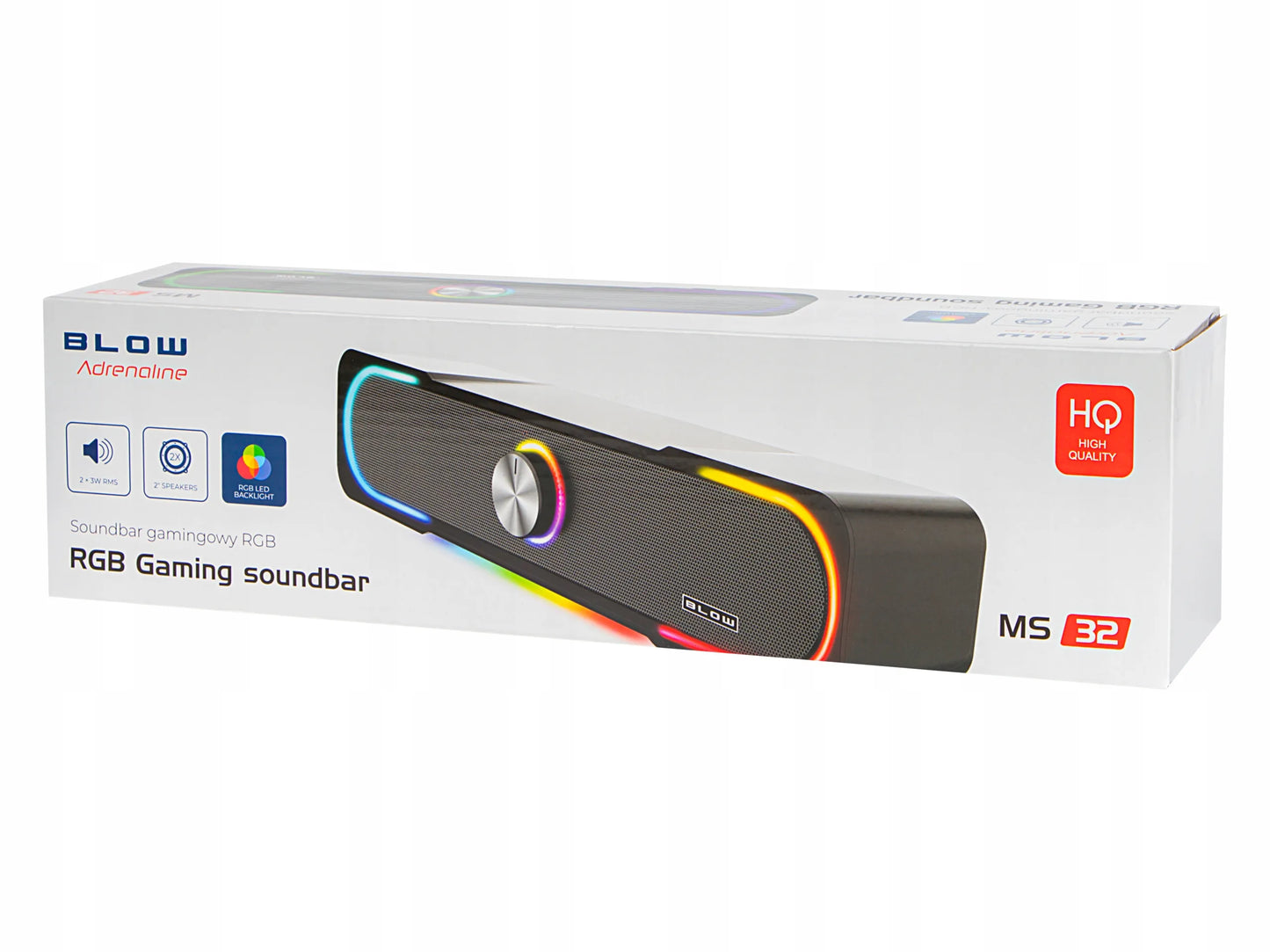 BLOW MS-32 2.0 kompiuterio soundbar kolonėlės su RGB LED apšvietimu, AUX ir USB