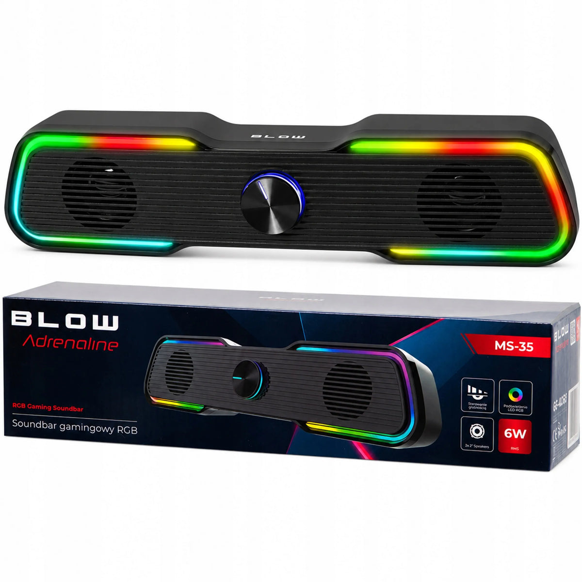 BLOW MS-35 2.0 kompiuterio garso kolonėlė, 6 W, RGB LED, USB, 3,5 mm, juoda