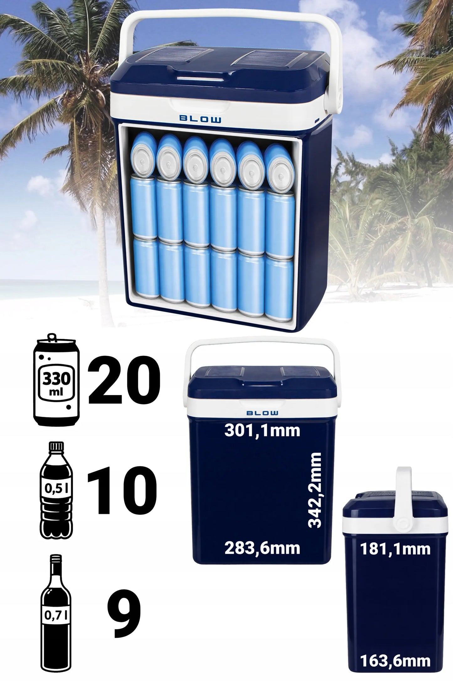 BLOW nešiojamas automobilių šaldytuvas 20L su šildymo funkcija 12V 230V