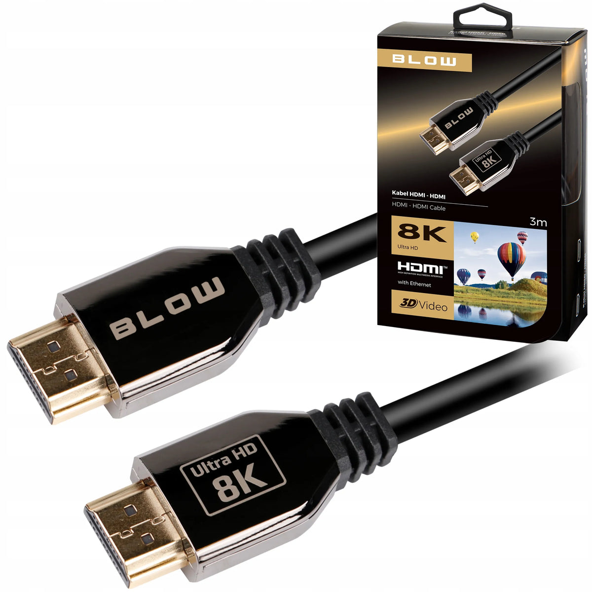„BLOW PREMIUM“ HDMI 2.1 kabelis, 3 m, 8K 60 Hz, 4K, 3D, „Ultra HD“, „Full HD“, „Ethernet“