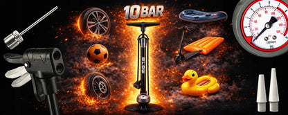 BLOW rankinė dviračio pompa su manometru 10 bar, stovinti, skirta dviračiams, kamuoliams ir automobiliams
