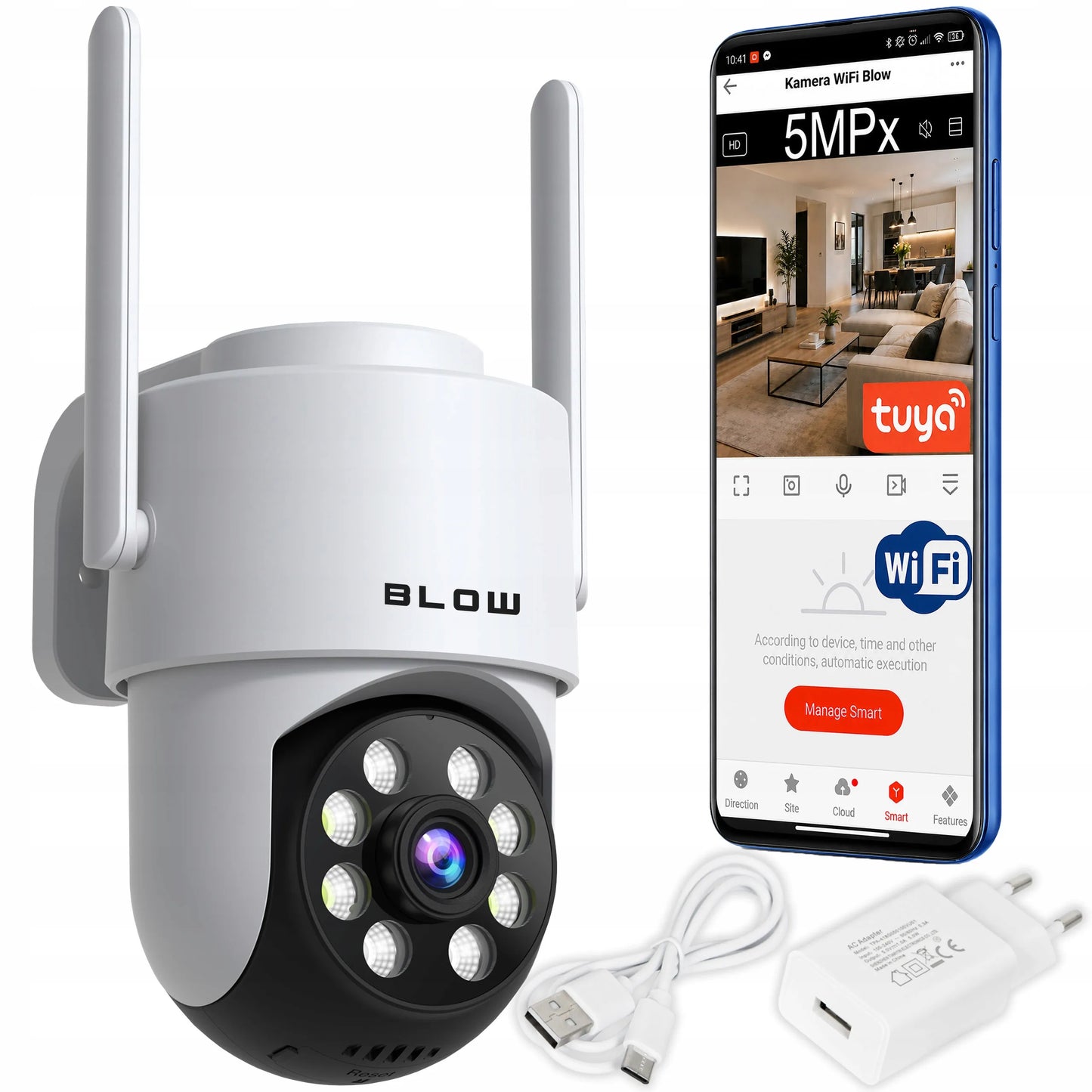 BLOW T-135 5MP išorinė sukamoji WiFi IP kamera su Tuya, Full HD, priartinimu ir judesio detekcija