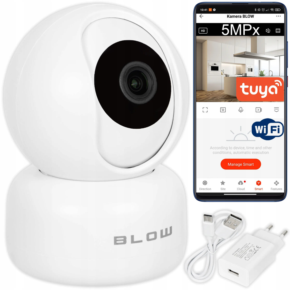 BLOW Tuya „Wi-Fi“ IP kamera, 5 GHz, 5 MP, pasukama, su priartinimu ir naktiniu režimu