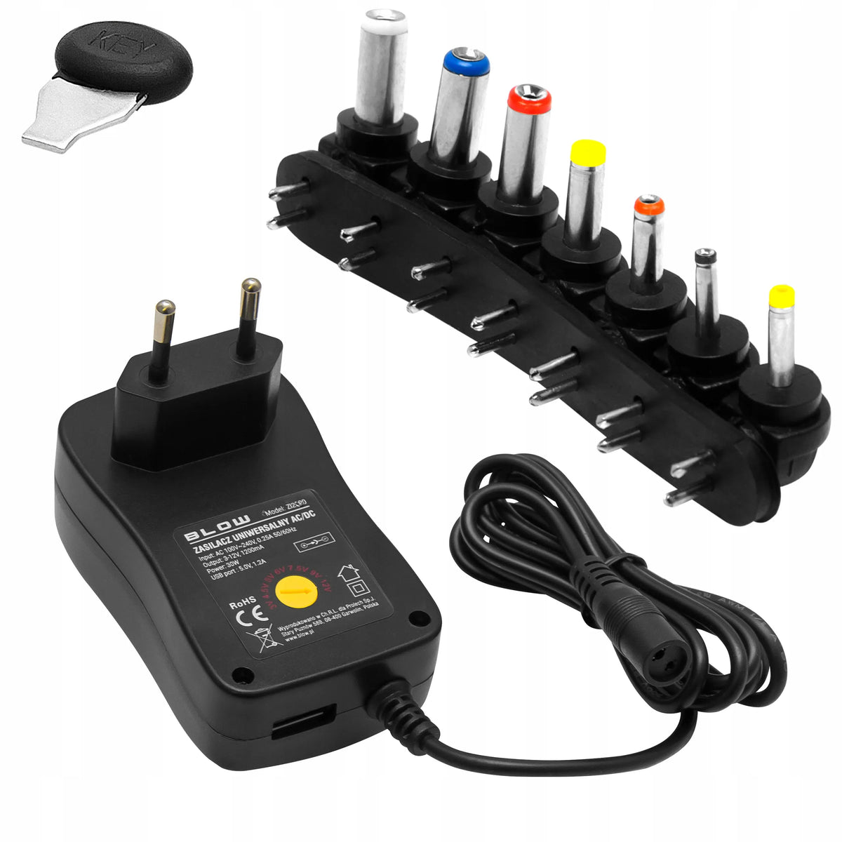 BLOW universalus reguliuojamas impulsinis maitinimo šaltinis ZI2000, 30 W, 7 antgaliai, USB
