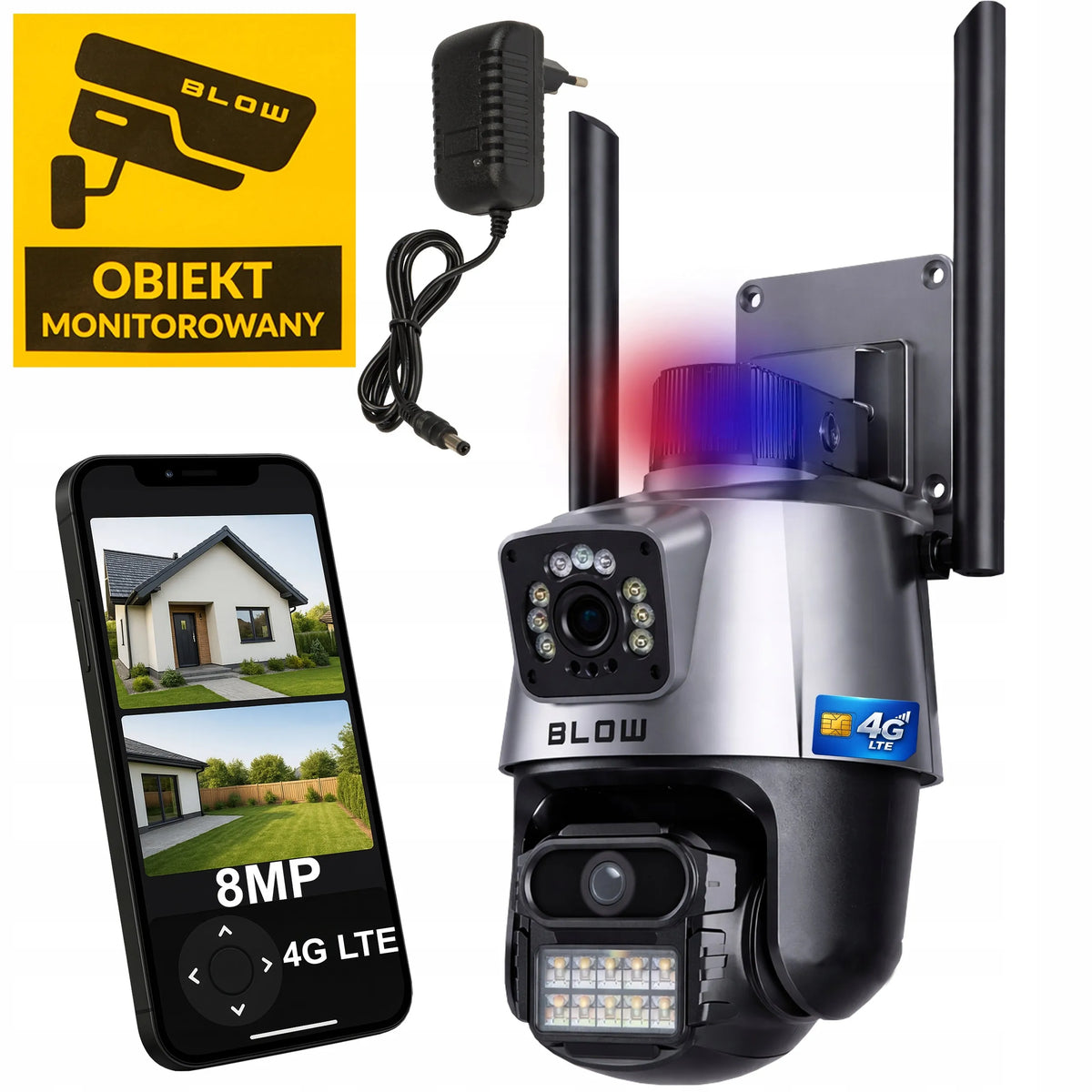 BLOW V-PT62 8MP 4G LTE IP kamera su SIM kortele, PTZ valdymu ir dviem objektyvais