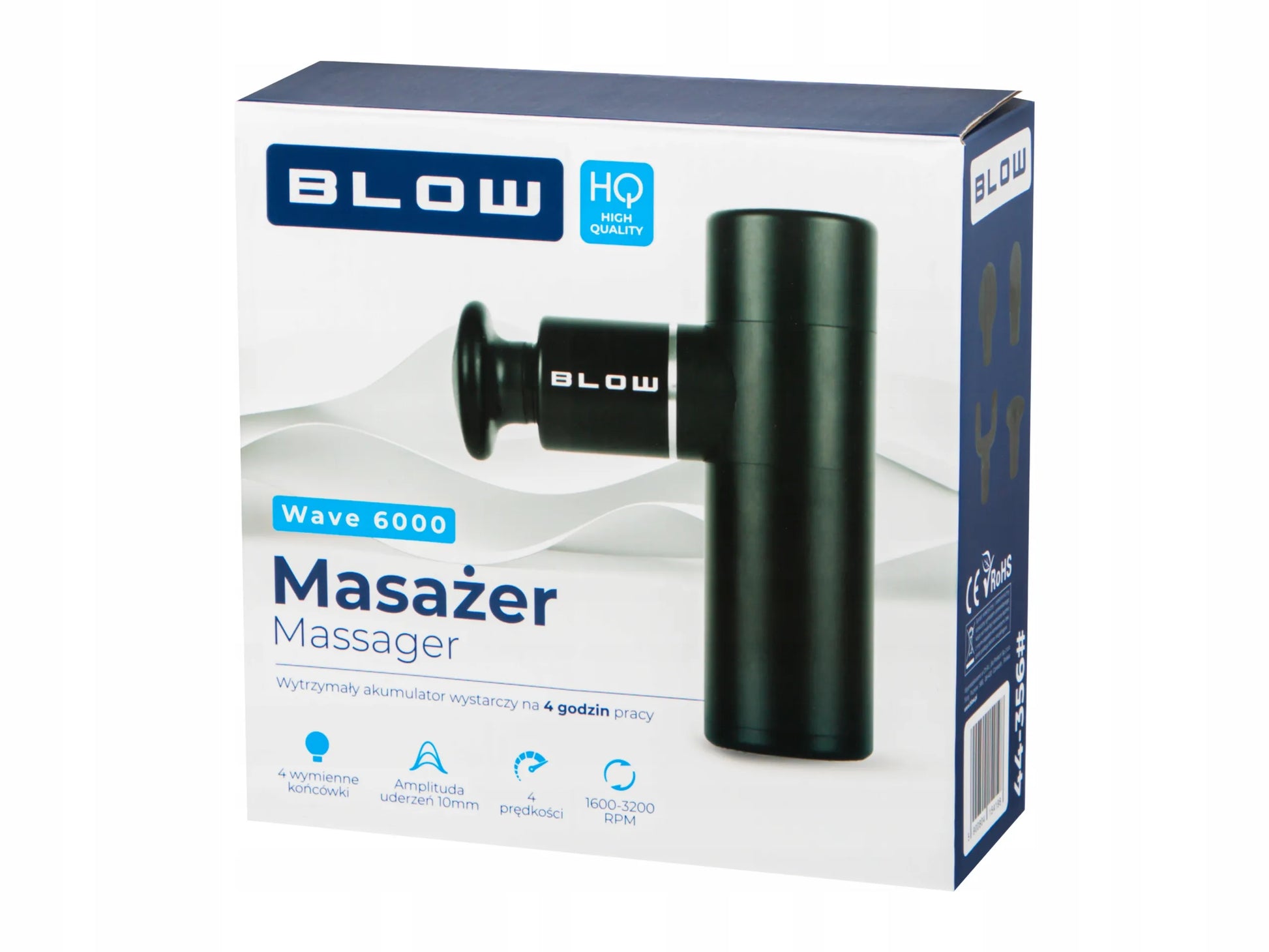 BLOW Wave 6000 masažinis pistoletas - 4 masažo galvutės