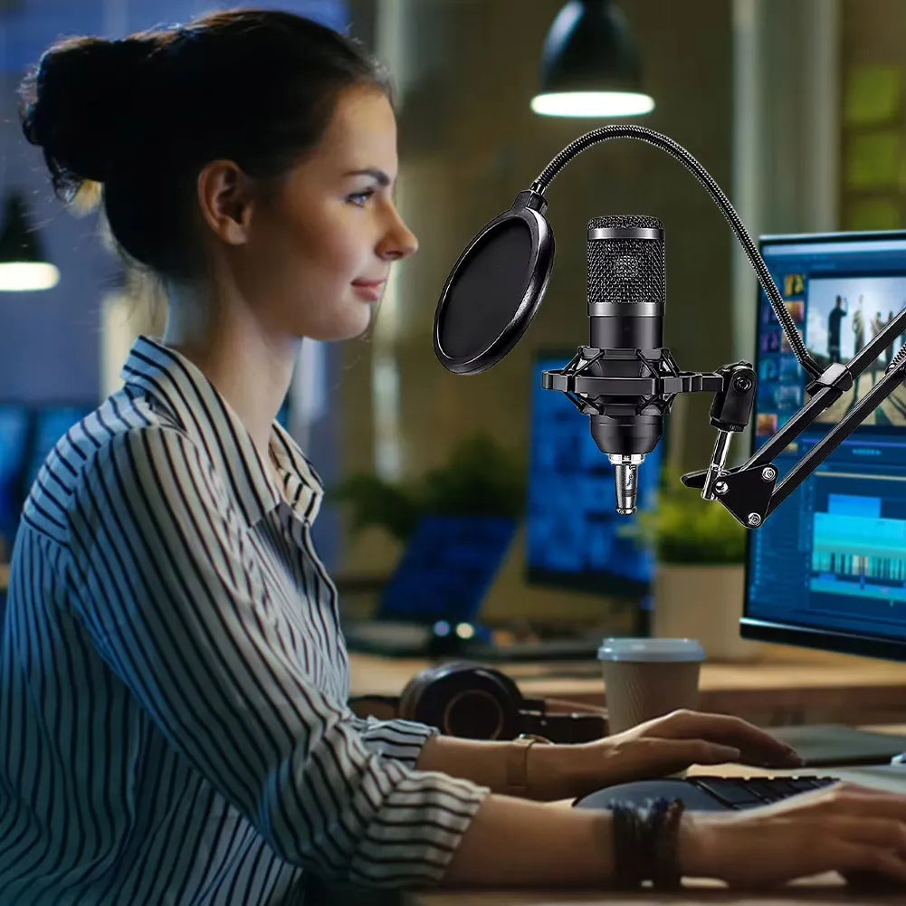 BLOW žaidimų kondensatorinis studijinis kompiuterio mikrofonas su stovu ir USB rinkiniu