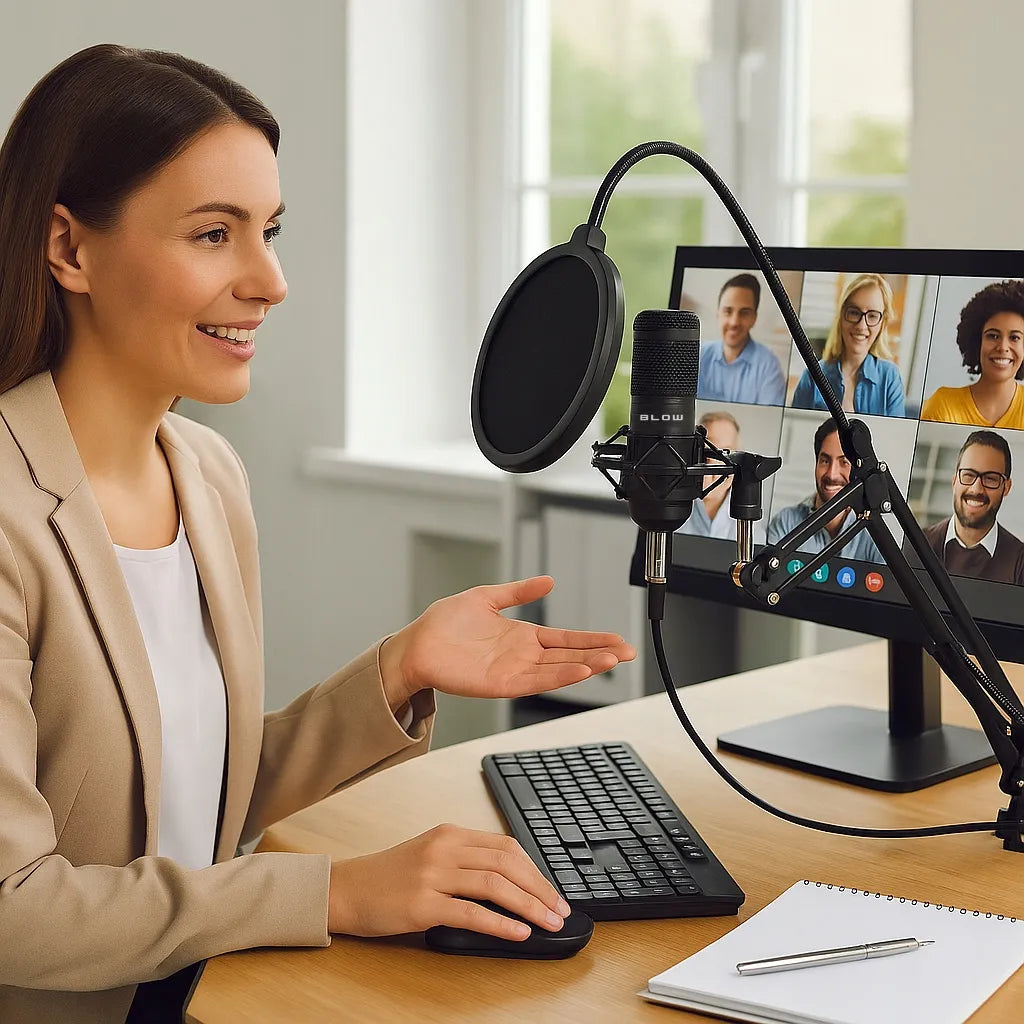 BLOW žaidimų kondensatorinis studijinis kompiuterio mikrofonas su stovu ir USB rinkiniu