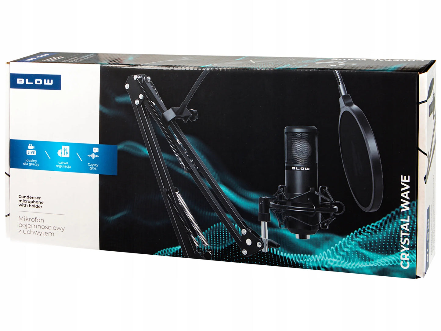 BLOW žaidimų kondensatorinis studijinis kompiuterio mikrofonas su stovu ir USB rinkiniu
